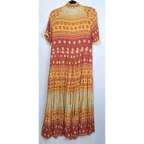Free People Rare Feelings Printed Dress In Goldenrod Combo Ruffles Size Medium - Picture 3 of 12